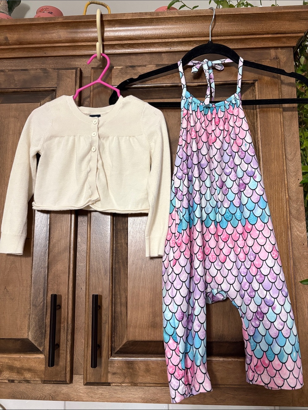 GAP Girls Multicolor Mermaid Scale Halter Romper with Cream Cardigan